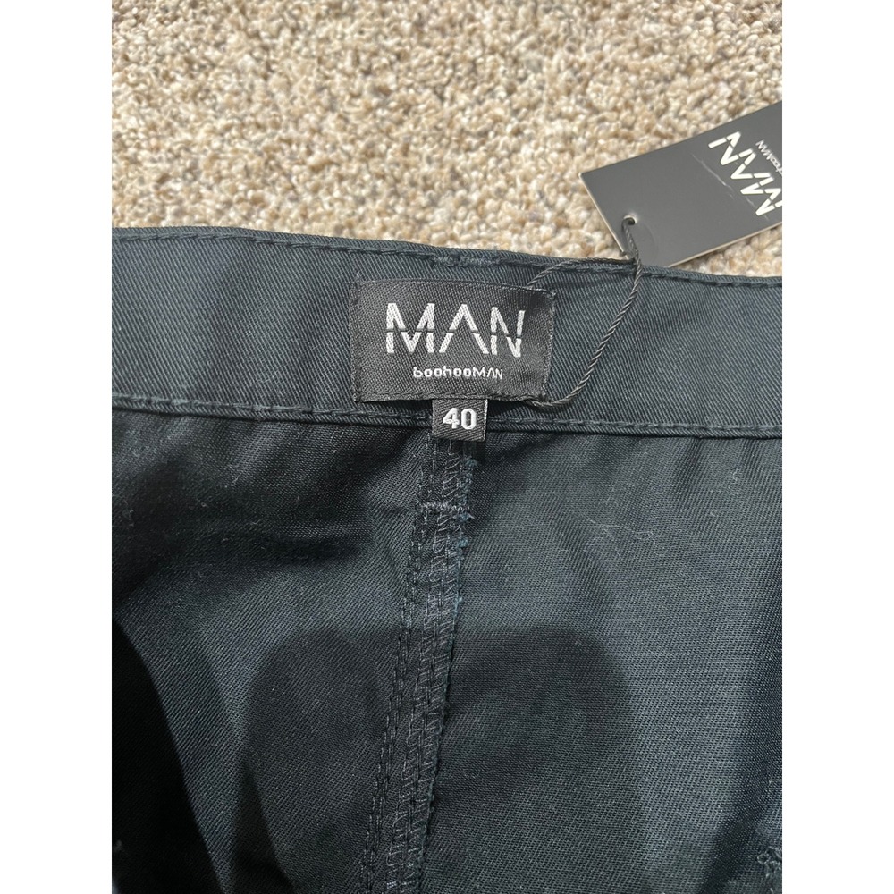 BoohooMAN Tall Relaxed Twill Carpenter Trousers Black Mens 40 - Picture 5 of 9